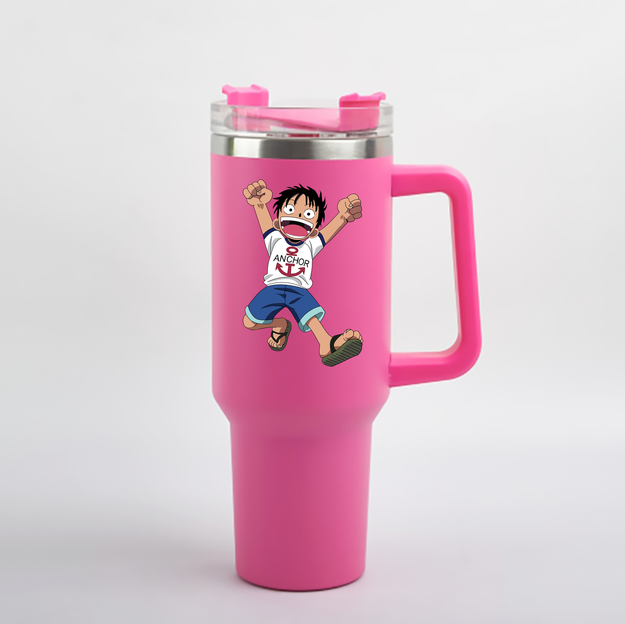 ワンピース モンキー・D・ルフィ ONE PIECE Monkey D. Luffy 1200mL車用タンブラー - クリスタルステッカー（プラスチックストロー付き）